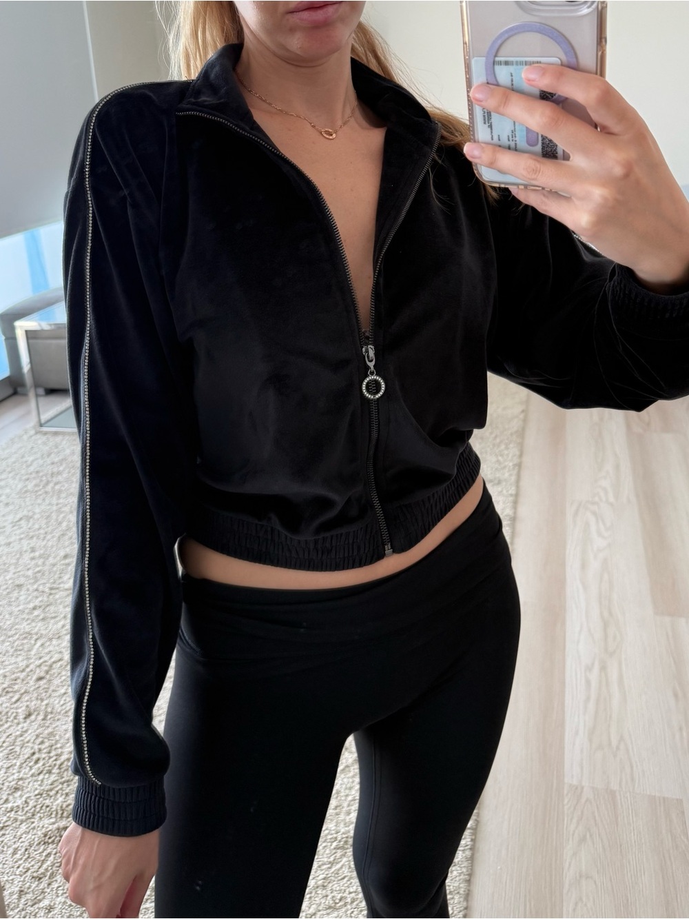 Victoria’s Secret Black Velour Rhinestone Track Jacket Size S